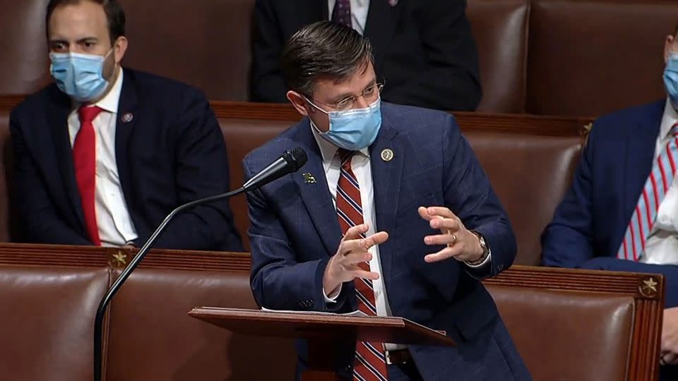 In this screenshot taken from a Congress.gov webcast, Rep. Mike Johnson speaks during a debate session to ratify the 2020 presidential election on January 6, 2021. - Getty Images