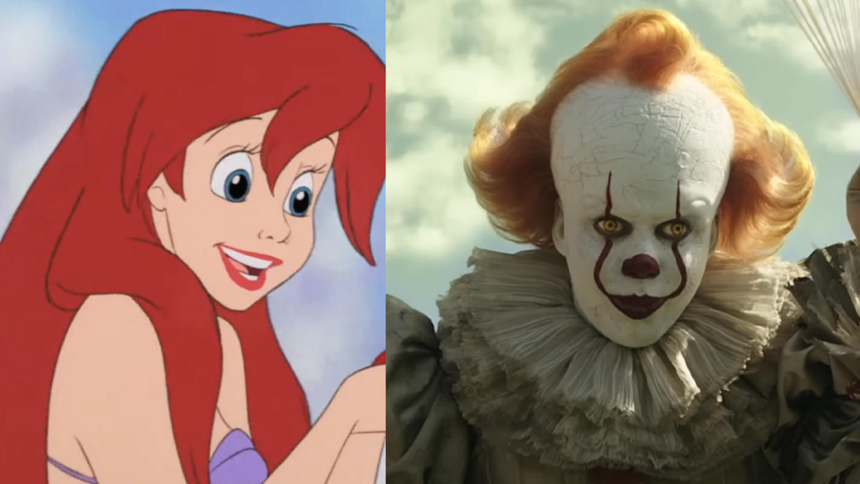  Ariel with Sebastion in the Little Mermaid (1989), Pennywise the Clown missing Richie in IT: Chapter 2 (2019). 