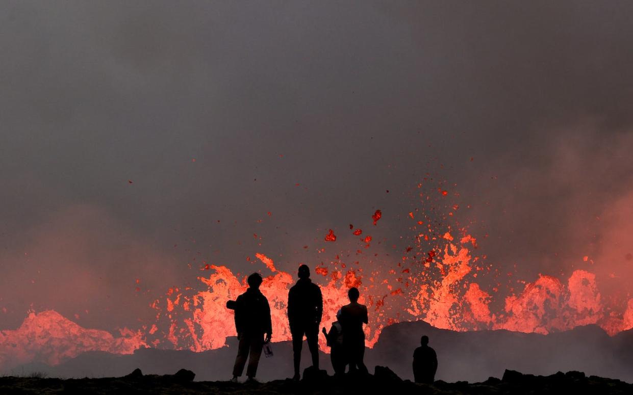 The same region of Iceland saw an eruption in July 2023. <a href="https://www.gettyimages.com/detail/news-photo/people-watch-flowing-lava-during-an-volcanic-eruption-near-news-photo/1521694001" rel="nofollow noopener" target="_blank" data-ylk="slk:Kristinn Magnusson/AFP via Getty Images;elm:context_link;itc:0;sec:content-canvas" class="link ">Kristinn Magnusson/AFP via Getty Images</a>