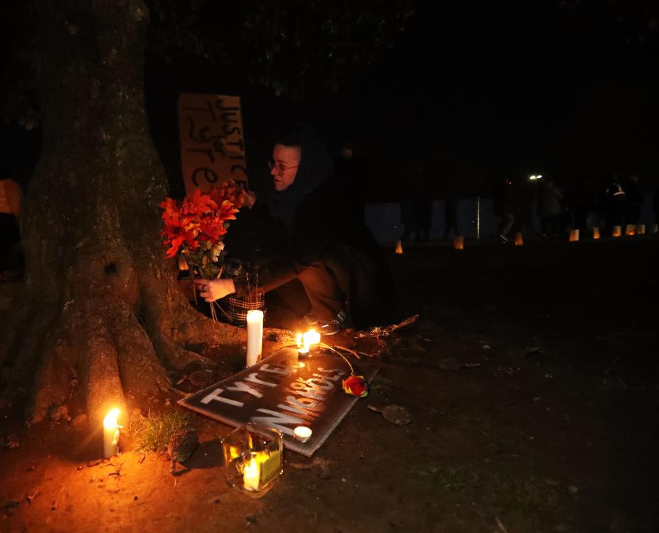 Family and supporters of Tyre Nichols gathered for a candlelight vigil in honor of him on Jan. 26, 2023 at Tobey Skatepark in Memphis. 