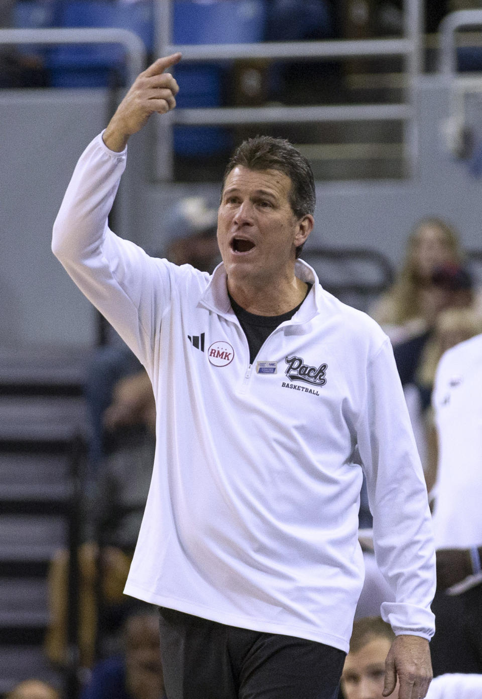 Nevada coach Steve Alford gestures during the second half of the team's NCAA college basketball game against Colorado State on Wednesday, Jan. 24, 2024, in Reno, Nev. (AP Photo/Tom R. Smedes)