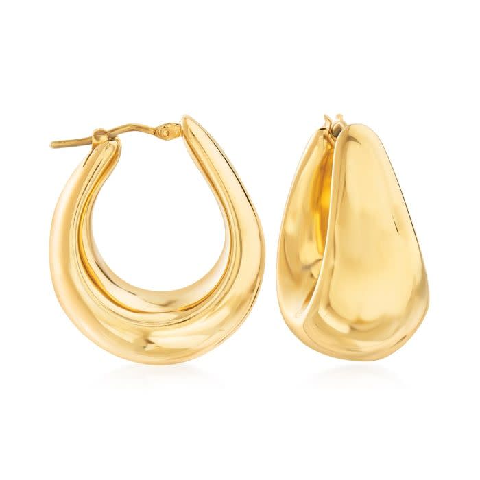 8) Italian 18kt Gold Over Sterling Wide Hoop Earrings