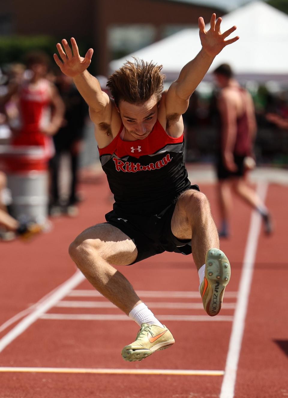 Rittman sophomore Evan Rastorfer earned All-Ohio honors in the long jump where he finished fifth and had a personal best leap of 21'1.75".