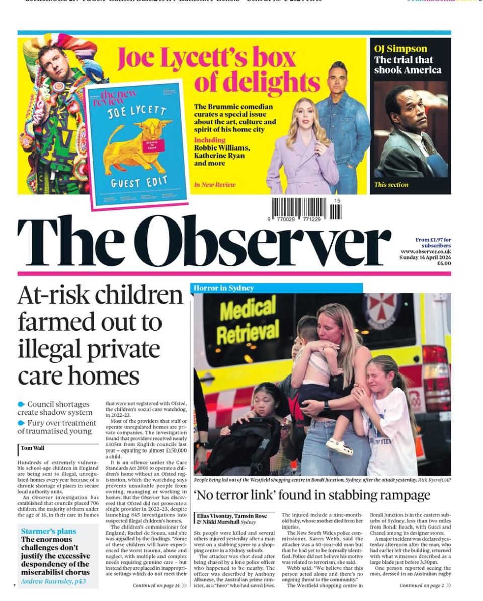 The Observer headline: "Children at risk are transferred to illegal private homes"