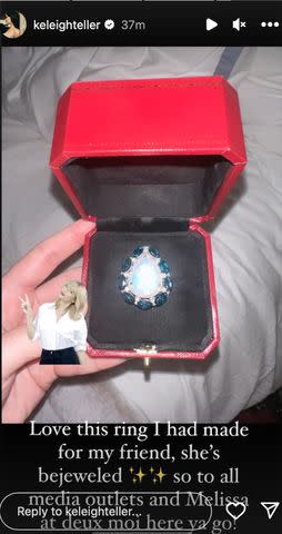 <p>Keleigh Teller/Instagram</p> Keleigh Sperry confirms she gifted Taylor Swift an opal and blue topaz ring for her 34th birthday