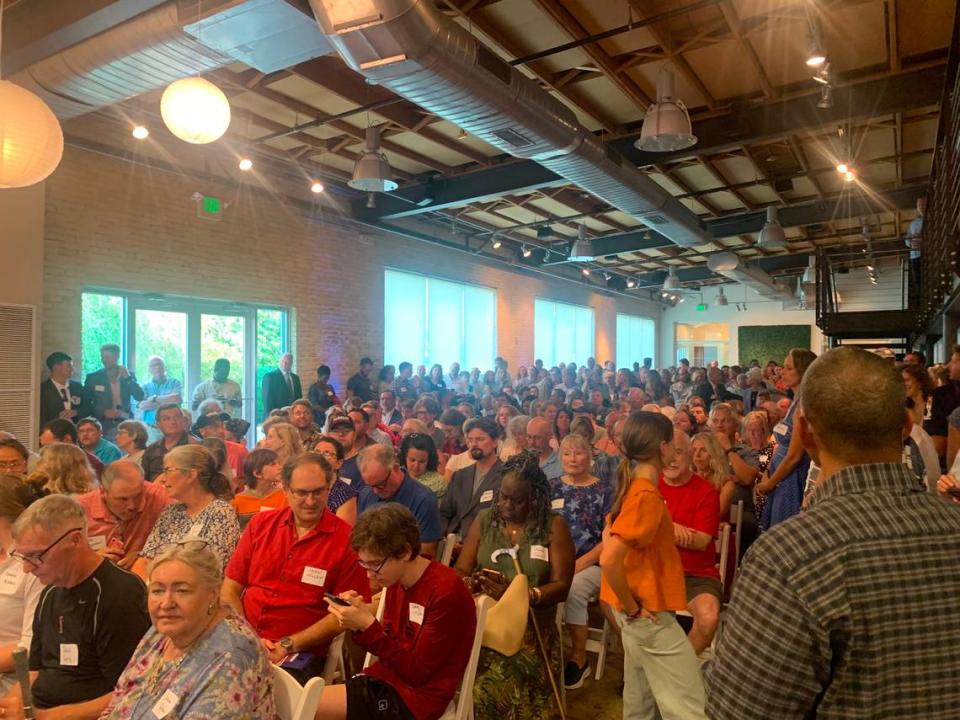 A crowd of about 600 people came to hear Robert Kennedy Jr. speak at Zen Greenville on Monday, Aug. 21, 2023.