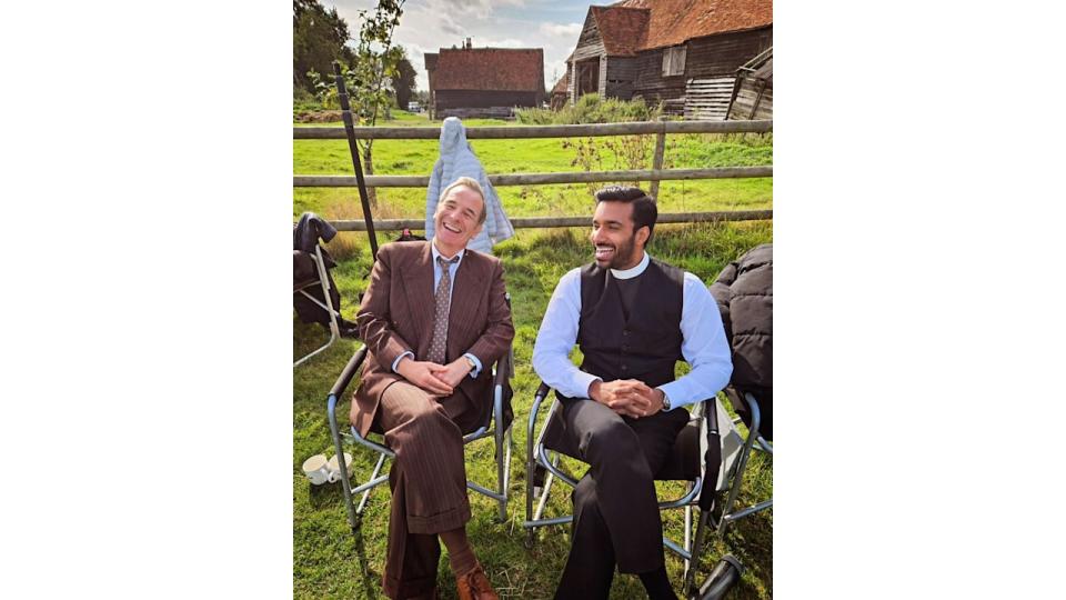 Rishi Nair and Robson Green working on Grantchester