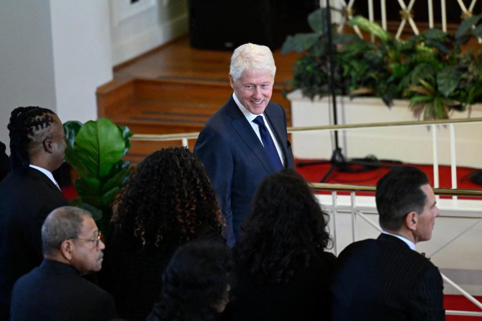 Former US President Bill Clinton arrives prior to a tribute service for former US First Lady Rosalynn Carter, at Glenn Memorial Church in Atlanta, Georgia, on November 28, 2023 (AFP via Getty Images)