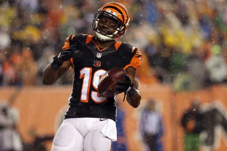 FILE PHOTO: Jan 9, 2016; Cincinnati, OH, USA; Cincinnati Bengals wide receiver Brandon Tate (19) reacts during the third quarter against the Pittsburgh Steelers in the AFC Wild Card playoff football game at Paul Brown Stadium. Mandatory Credit: Aaron Doster-USA TODAY Sports / Reuters Picture Supplied by Action Images (TAGS: Sport American Football NFL) *** Local Caption *** 2016-01-10T034944Z_1551740984_NOCID_RTRMADP_3_NFL-AFC-WILD-CARD-PITTSBURGH-STEELERS-AT-CINCINNATI-BENGALS.JPG