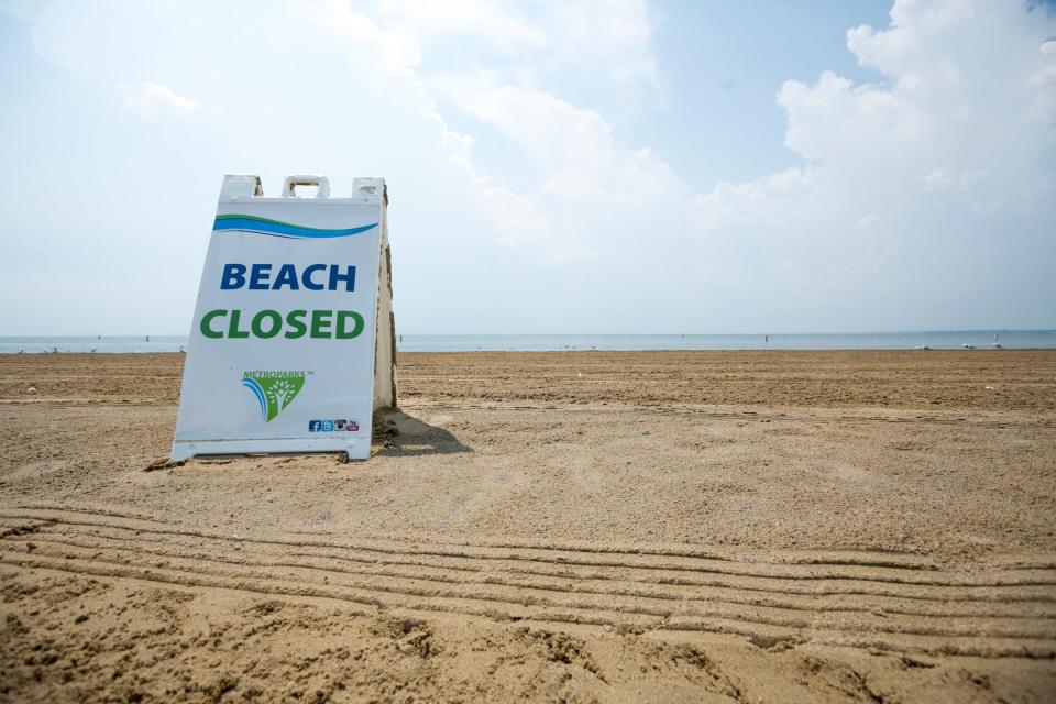 Metropark Beach is closed due to high bacteria levels in Lake St. Clair in Harrison Township on August 3, 2017.