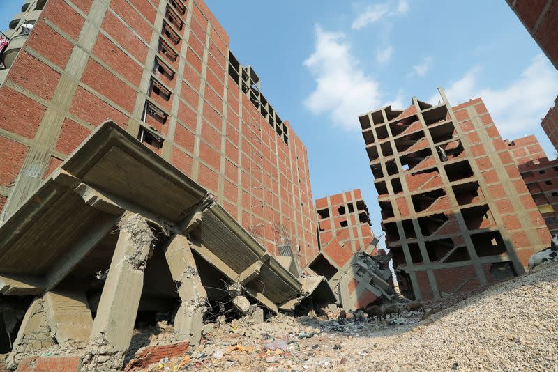 A general view of destructed buildings in El-Khosous city, Al Qalyubia Governorate, north of Cairo