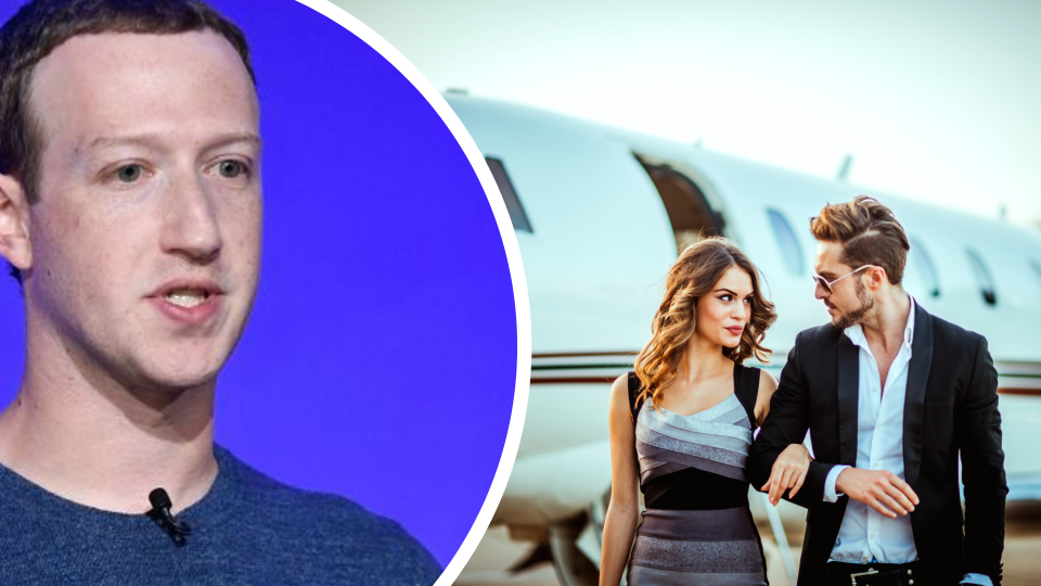 Pictured: Facebook founder Mark Zuckerberg, billionaires exit private jet. Images: Getty