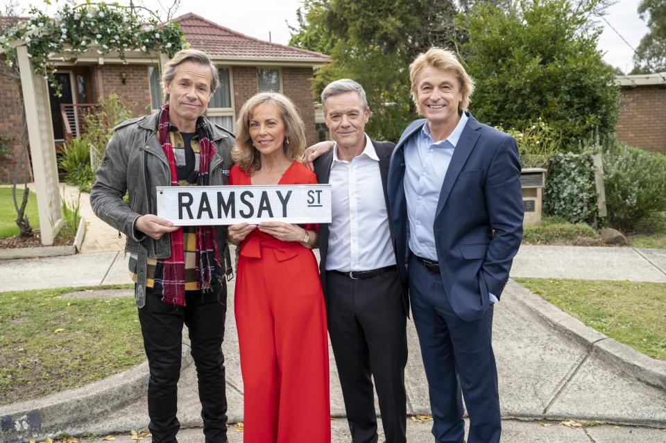 Guy Pearce joins former Neighbours co-stars Annie Jones, Stefan Dennis and Peter O'Brien.