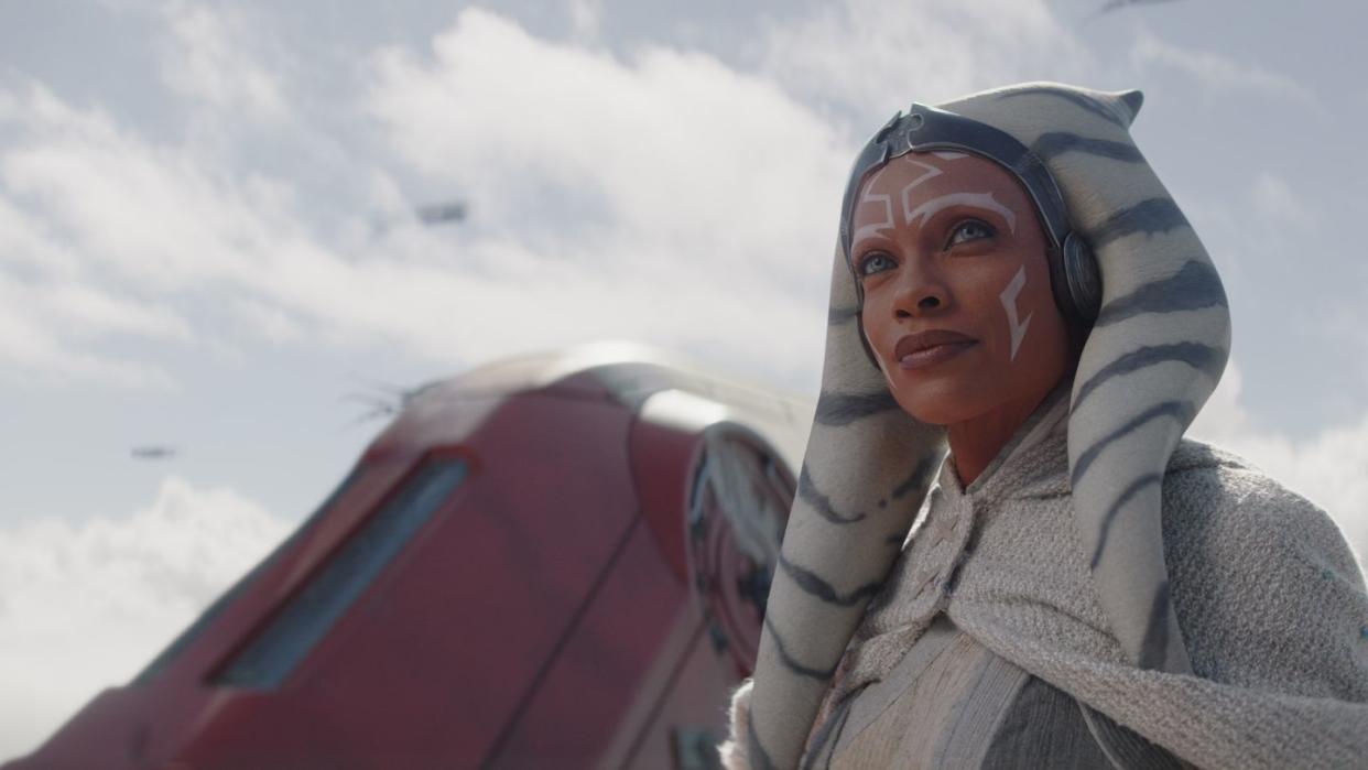 ahsoka tano rosario dawson with purrgil in a scene from lucasfilm's star wars ahsoka, exclusively on disney 2023 lucasfilm ltd tm all rights reserved