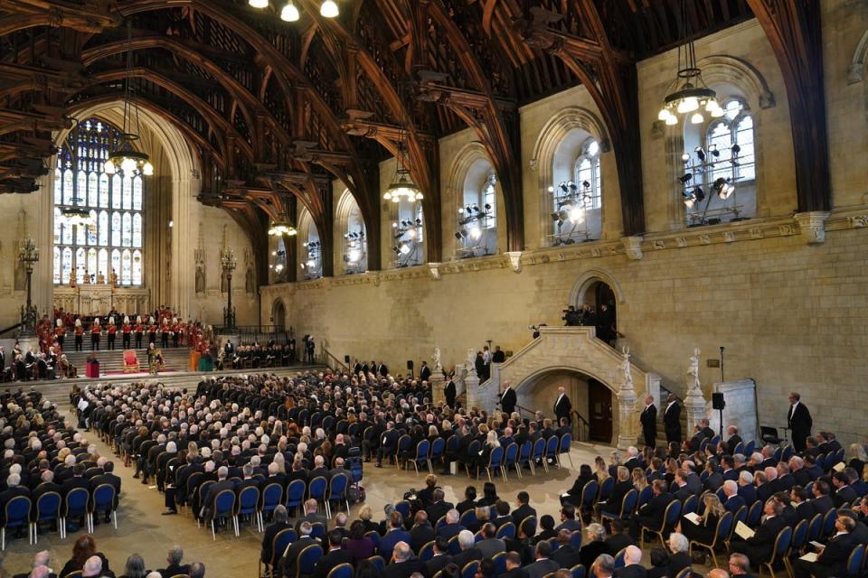 King Charles III and the Queen Consort at Westminster Hall, London, on Monday (Joe Giddens/PA) (PA Wire)