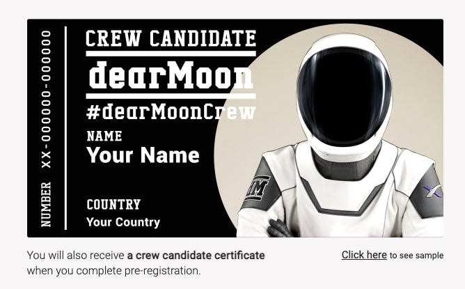 Dear Moon certificate