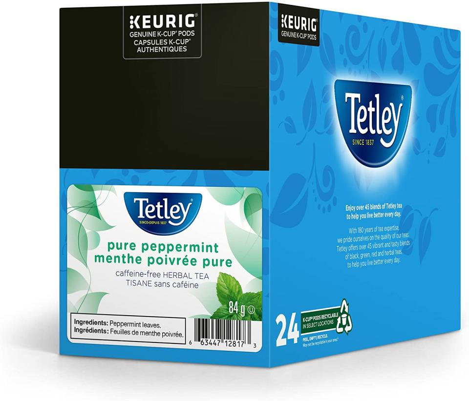 Tetley Pure Peppermint Tea K-Cup Pods, 24 Count. Image via Amazon.