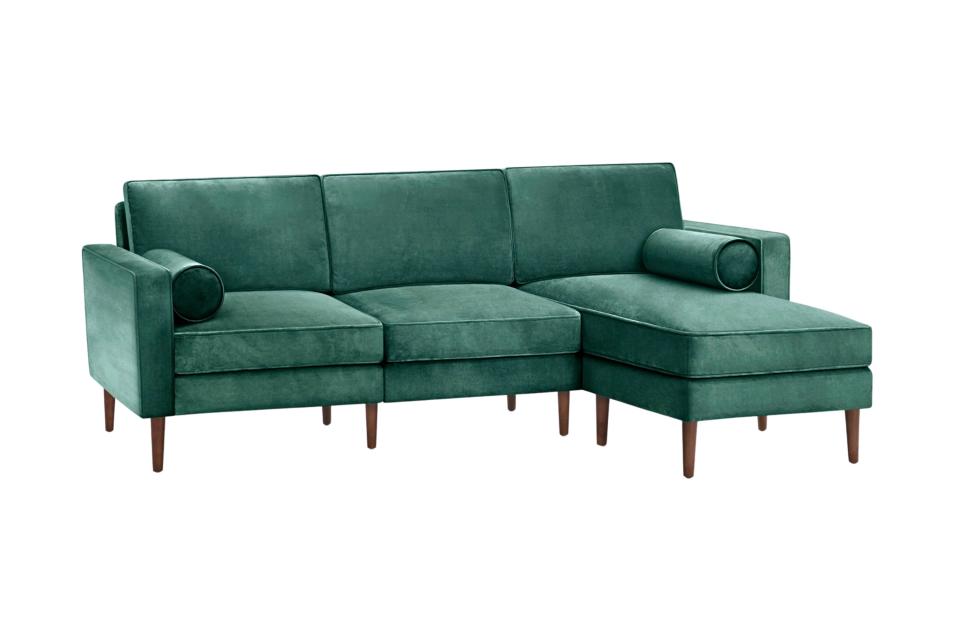 Burrow Nomad velvet sofa with chaise (was $1,995, now 10% off with code "COZY")