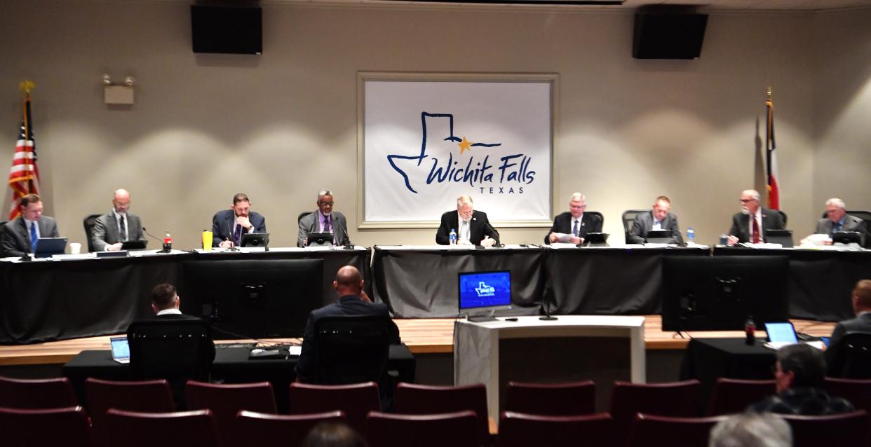 The Wichita Falls City Council in a meeting March 19 at the Ray Clymer Exhibit Hall in Wichita Falls.