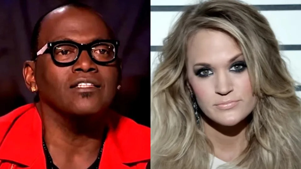  Randy Jackson is shown as a judge on American Idol and Carrie Underwood stands for a mugshot in the music video for "Somethin' Bad.". 