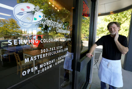 FILE PHOTO: Baker Jack Phillips poses outside his Masterpiece Cakeshop in Lakewood, Colorado U.S. September 21, 2017. Picture taken September 21, 2017. REUTERS/Rick Wilking/File Photo