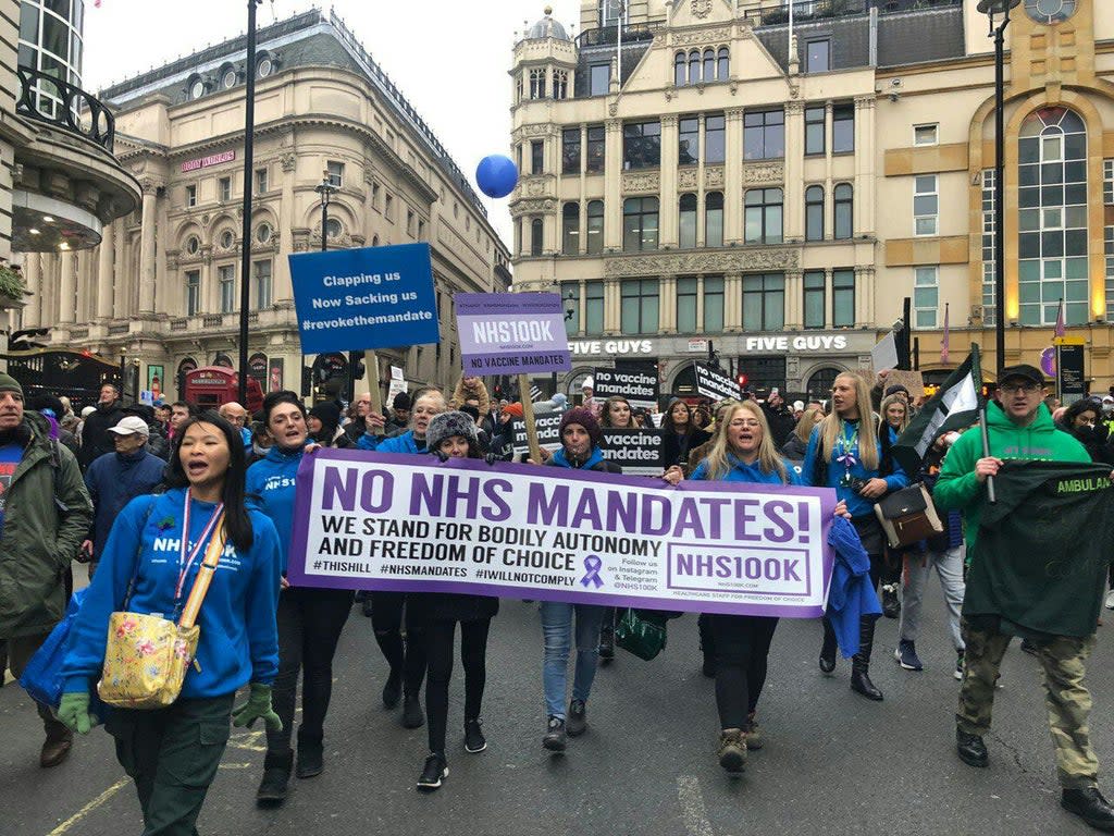 NHS staff protest against mandatory vaccines  (Twitter)