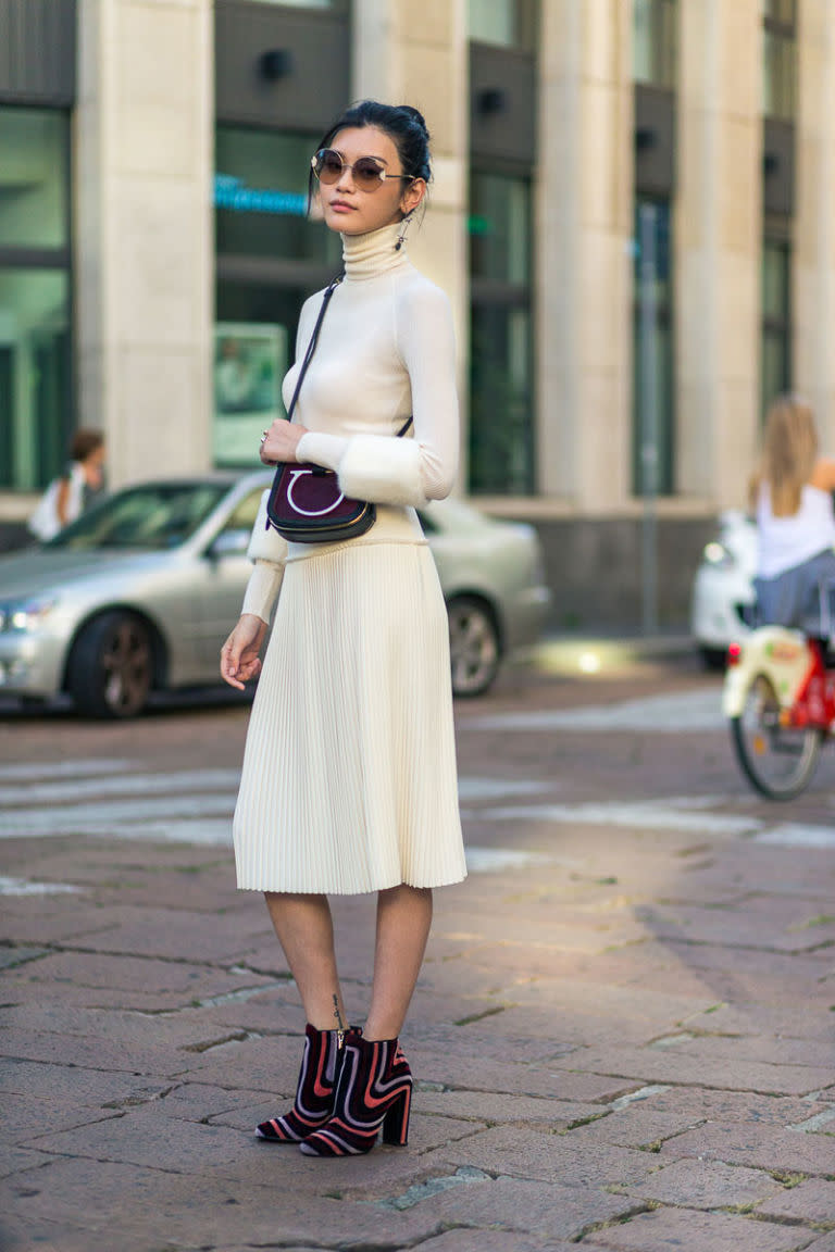 <p>Ming Xi in Salvatore Ferragamo</p>