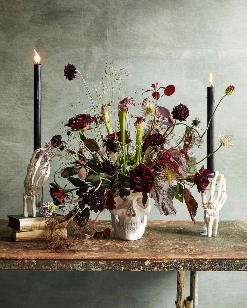 Floral Skull and Skeleton Hands Centerpiece