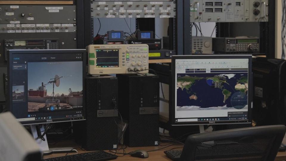 The ground station was connected to a 17-foot antenna assembled for catching signals, on the roof of UNB's Gillin Hall.