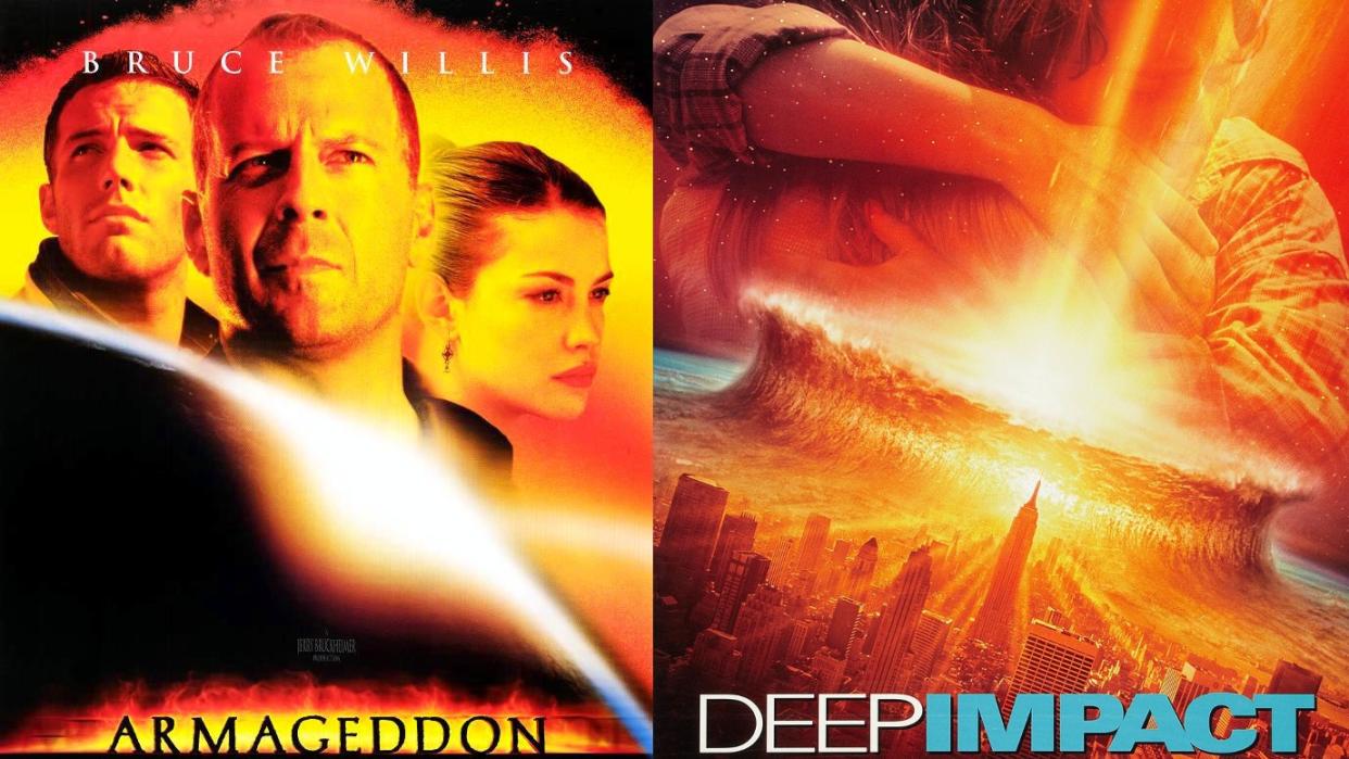  Armageddon (1998) and Deep Impact (1998) movie posters side by side. 