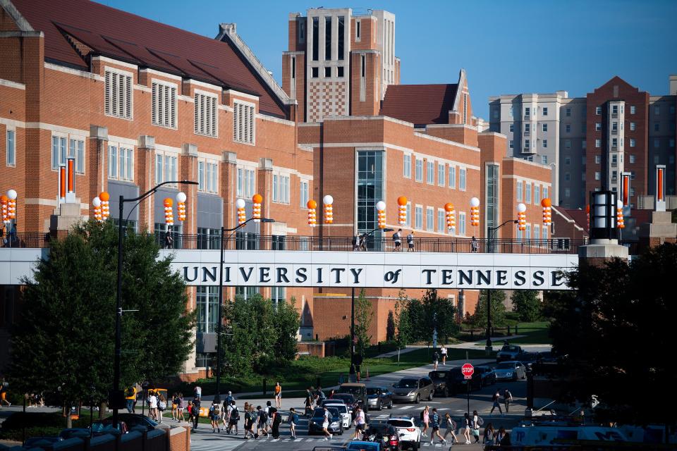 A view of the pedestrian bridge during the first day of the fall semester on the University of Tennessee's campus in Knoxville on Wednesday, August 23, 2023.