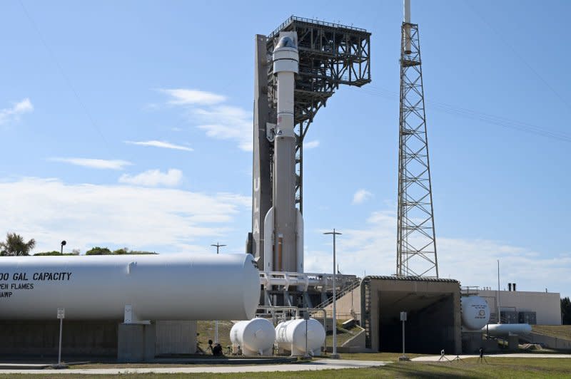 A ULA Atlas V rocket being prepared to launch the Boeing Starliner spacecraft from Complex 41 at Florida's Cape Canaveral Space Force Station, on Sunday. Starliner was set to fly its first crew on a 10 day mission to the International Space Station when it was scrubbed Monday. Photo by Joe Marino/UPI
