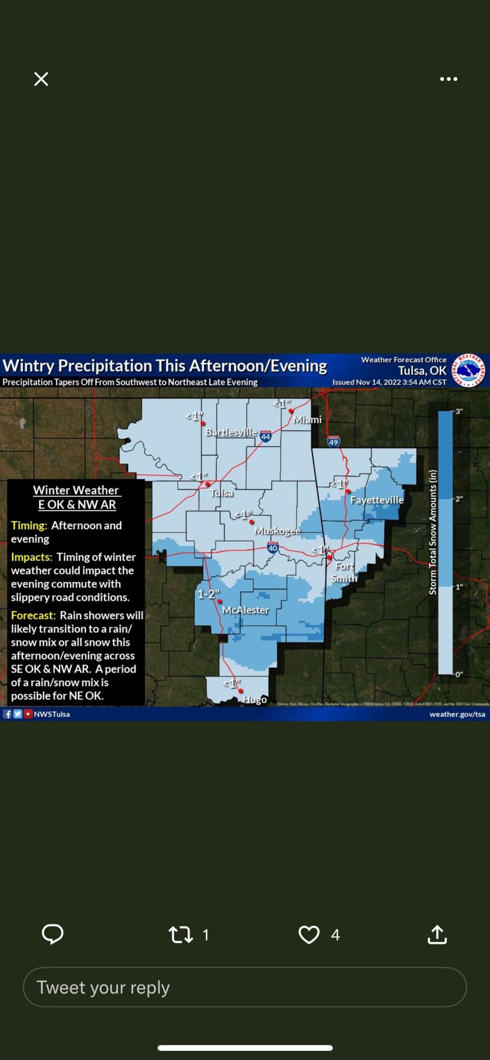 A winter weather advisory has been issued for Fort Smith and parts of western Arkansas.