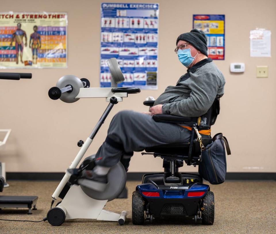 Terry Farmer, 78, works out on a MotoMed last month at the Multiple Sclerosis Achievement Center in Citrus Heights. The center is asking Book of Dreams for a second MotoMed so more users, with little to no active movement of their extremities, can participate in exercise they otherwise would not be able do.