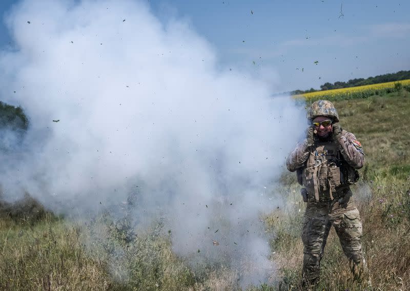 Sappers of the Armed Forces of Ukraine take part in a training, amid Russia's attack on Ukraine, in Donetsk region