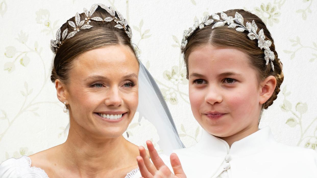 Olivia Henson and Princess Charlotte against floral backdrop