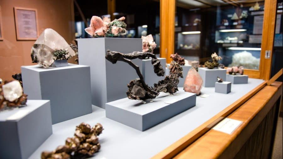 A photo of part of the Michigan copper gallery at the A.E. Seaman Mineral Museum of Michigan Tech. (Courtesy Michigan Technological University)