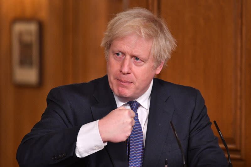 British PM Johnson holds media briefing on coronavirus pandemic in London