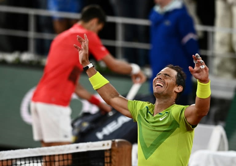 Winning feeling: Rafael Nadal reacts after defeating Novak Djokovic in the 2022 quarter-finals at the French Open (Christophe ARCHAMBAULT)