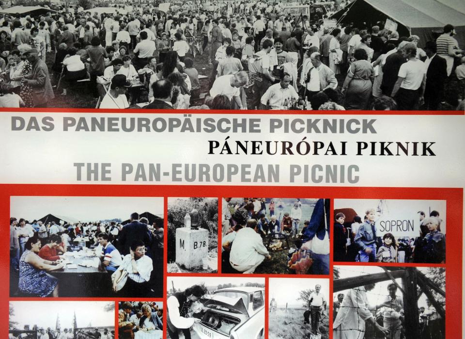 A print showing photos from the Pan-European Picnic in 1989