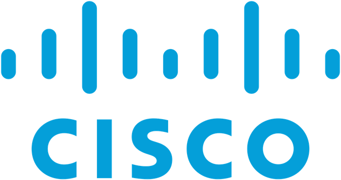 Cisco name and graphic bridge logo in blue.