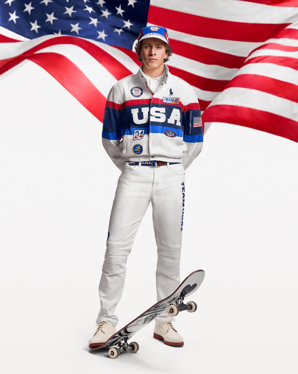 Olympic skateboarder Jagger Eaton wears the closing ceremony uniform.