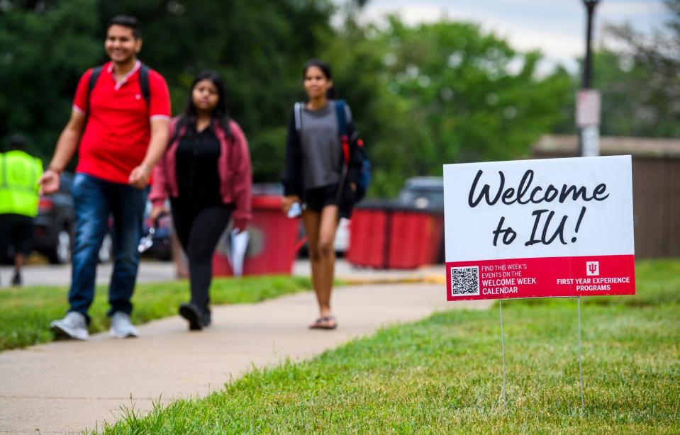 Welcome to IU signs were placed around campus during the first day of Welcome Week at Indiana University Sunday, Aug. 14, 2022.