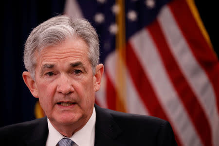 El presidente de la Reserva Federal de Estados Unidos, Jerome Powell, en una rueda de prensa tras la reunión del Comité Federal de Mercado Abierto en Washington, mar 21, 2018. REUTERS/Aaron P. Bernstein