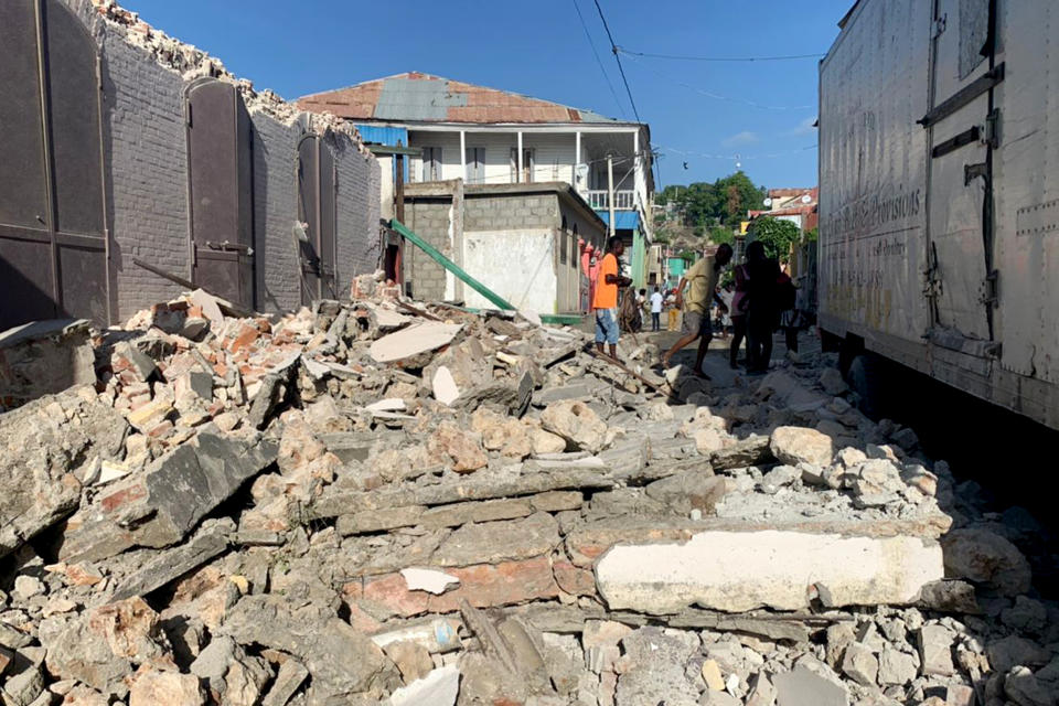 Buildings are reduced to rubble in regions of southwestern Haiti after a 7.2 magnitude earthquake struck on August 14, 2021. (UNDSS / via UNICEF)