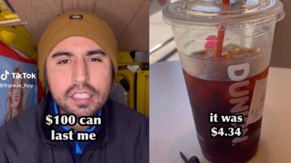 美國男子在TikTok進行實驗，挑戰用100美元在紐約能撐多久。（圖／翻攝自@frankie_hoy）