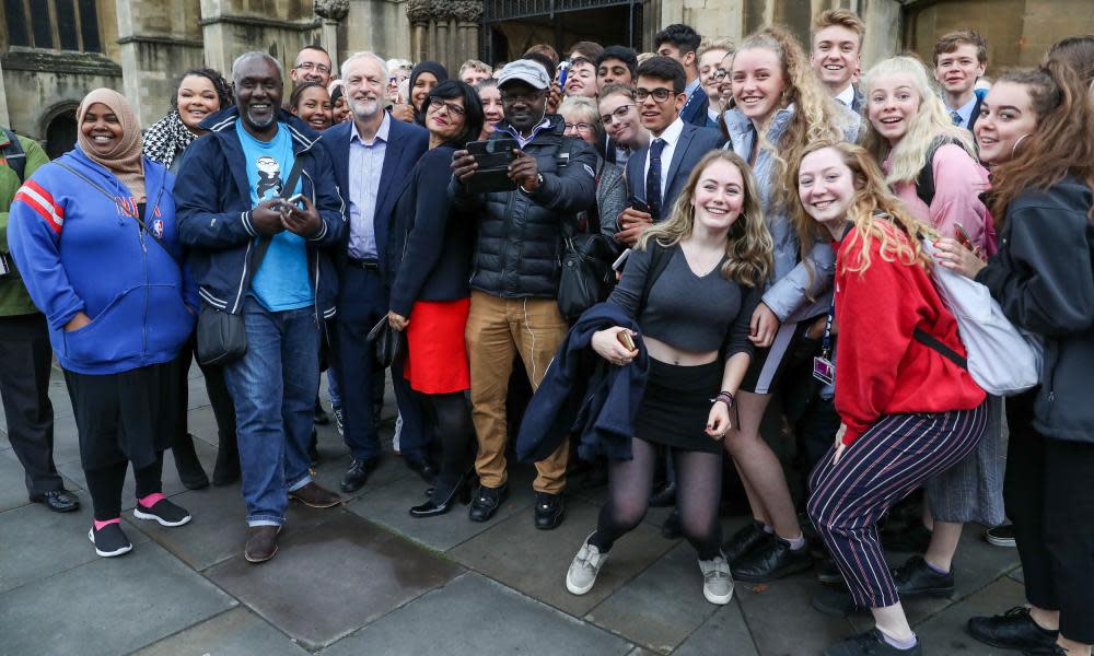 Jeremy Corbyn meets members of the public during a visit to the Alone with Empire exhibition at City Hall in Bristol.