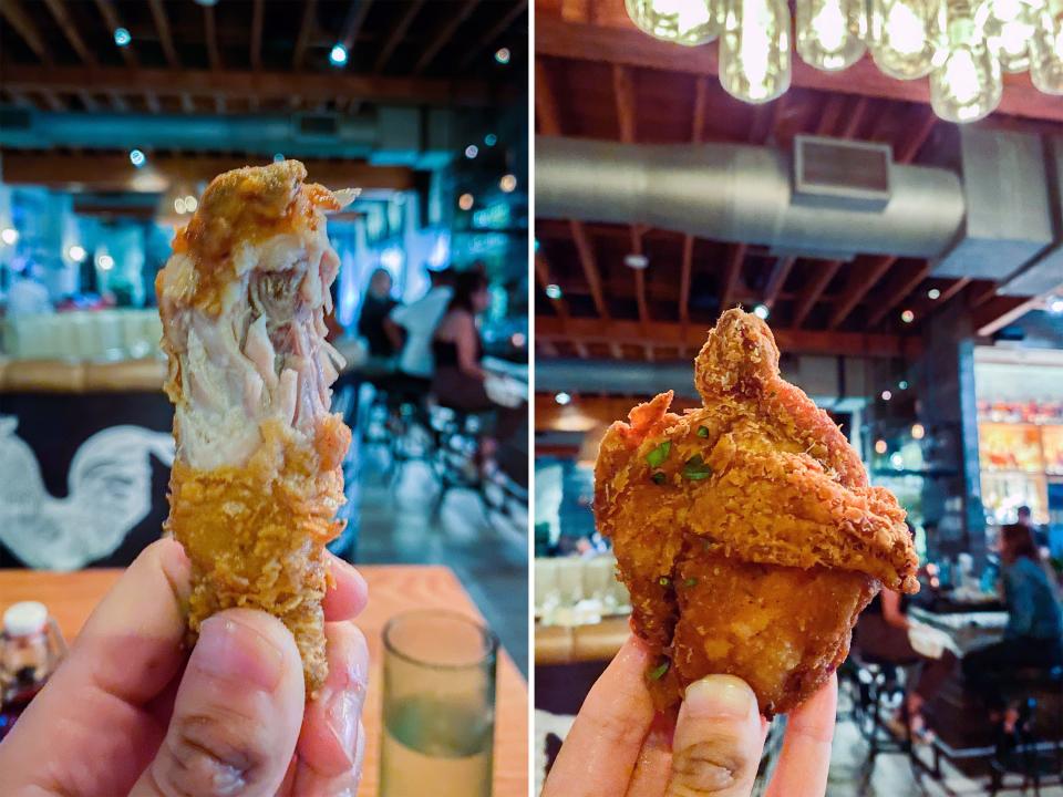 Two pieces of fried chicken at Yardbird