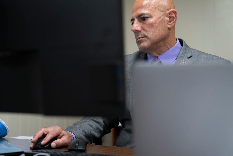 Dearborn Heights Mayor Bill Bazzi works in his office at Dearborn Heights City Hall on Oct. 25, 2021.