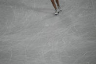 Misato Komatsubara of Japan performs her routine during a practice session for the ice dance figure skating competition at the 2022 Winter Olympics, Thursday, Feb. 3, 2022, in Beijing. (AP Photo/Natacha Pisarenko)